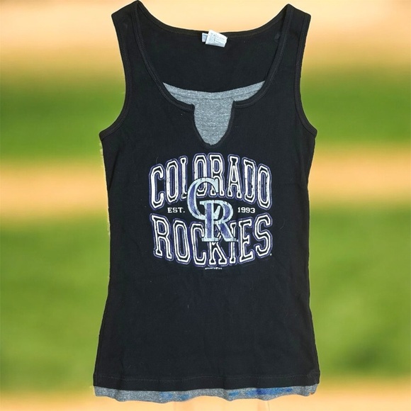 Colorado Rockies Genuine MLB Merch Black and Gray Layered Ribbed tank Top Y2K L - Picture 1 of 8
